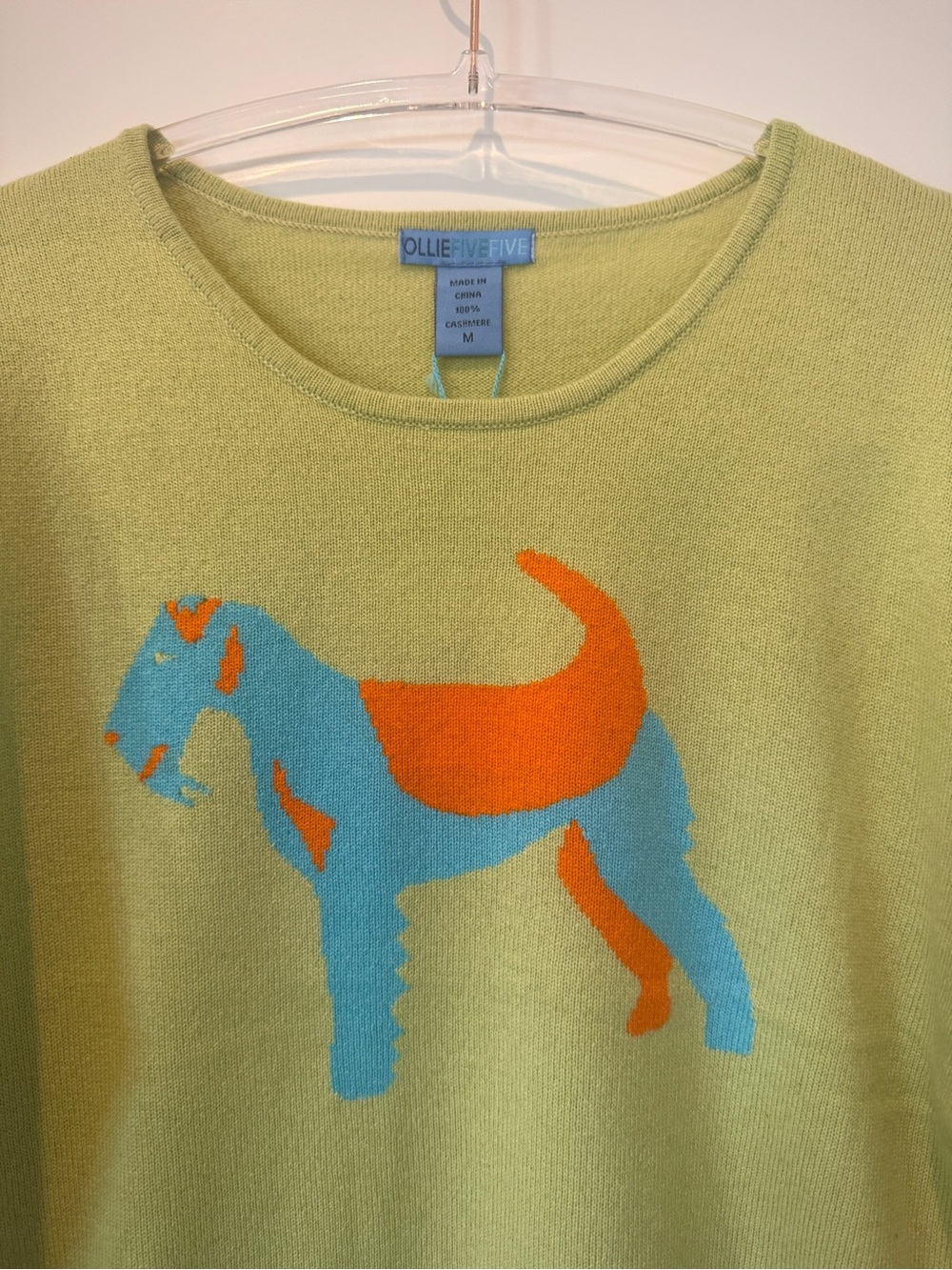 100% Cashmere Green Terrier Dog Sweater Women’s MEDIUM NWT